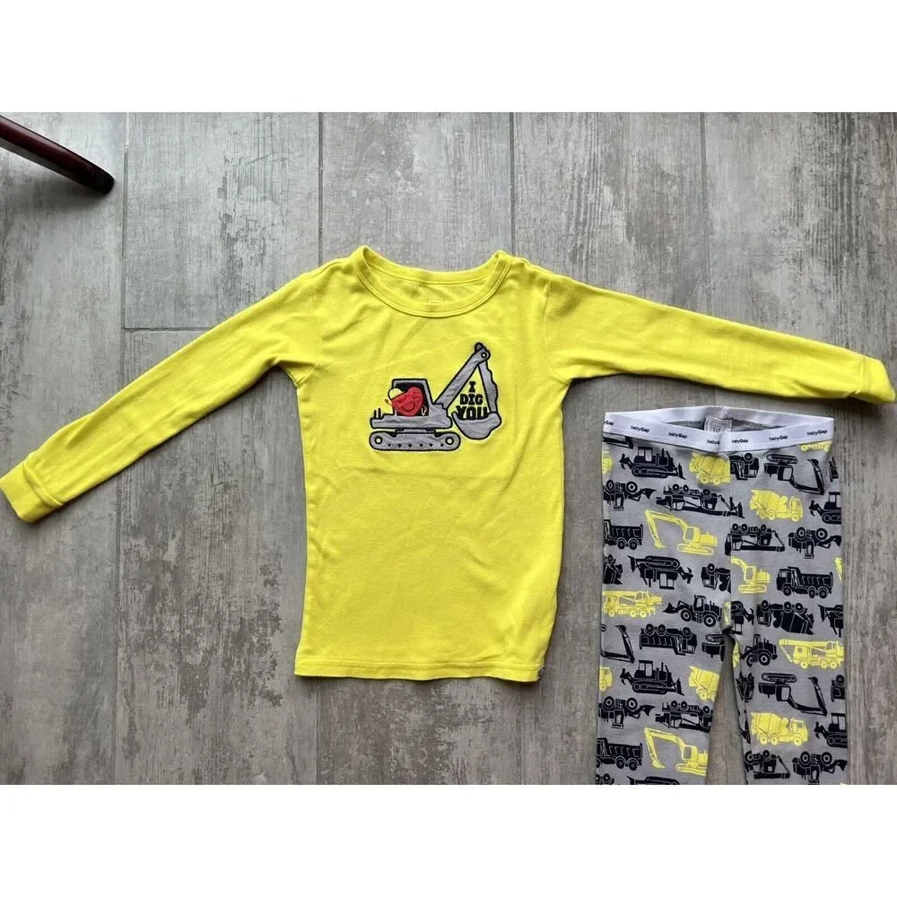 Baby Gap Long Sleeve Pajama I Dig You Heart Tractors Toddler Pjs 2 Piece Set 5T